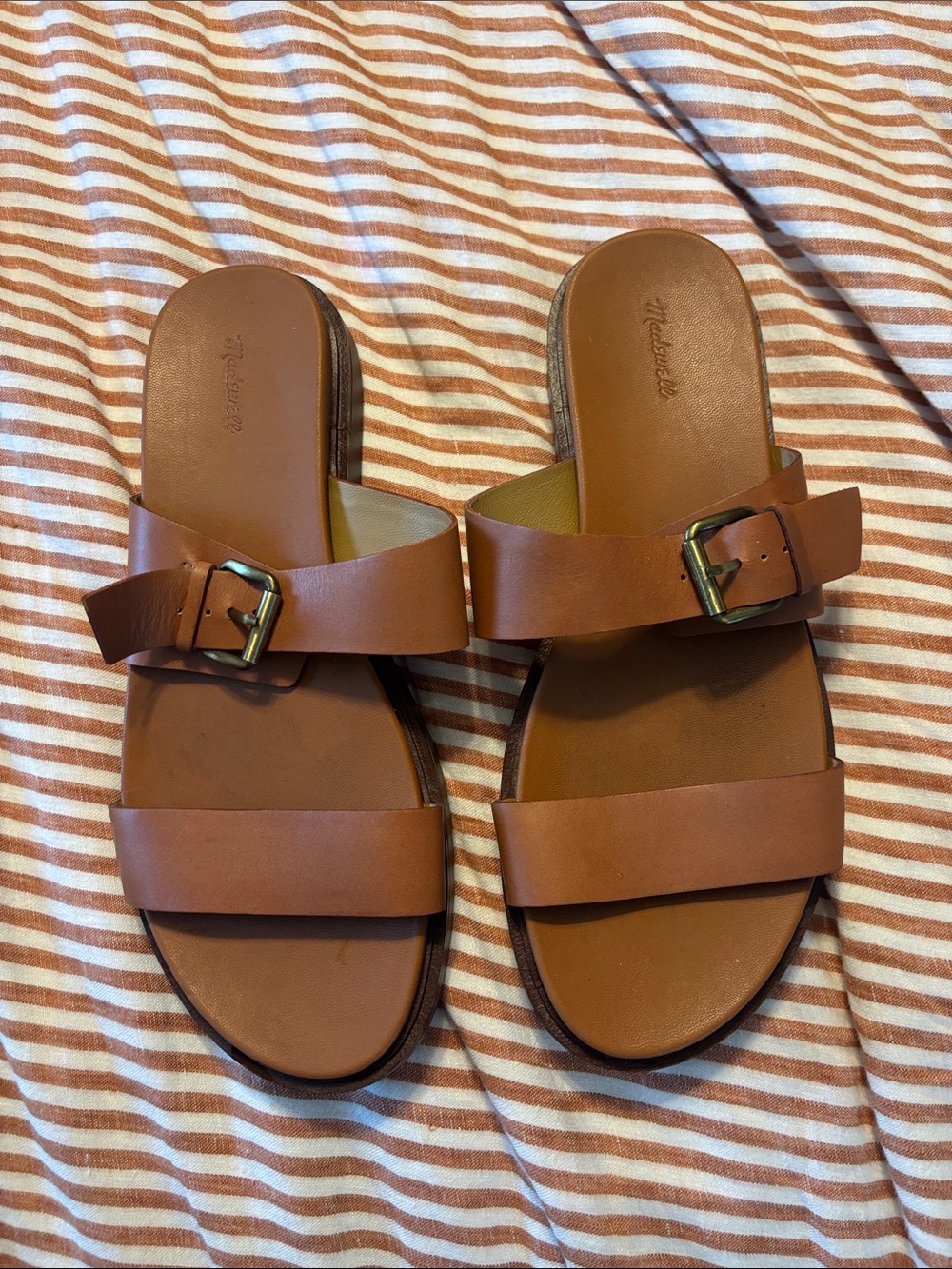 Madewell Women's Brown Double-Strap Slide Sandals with Buckle